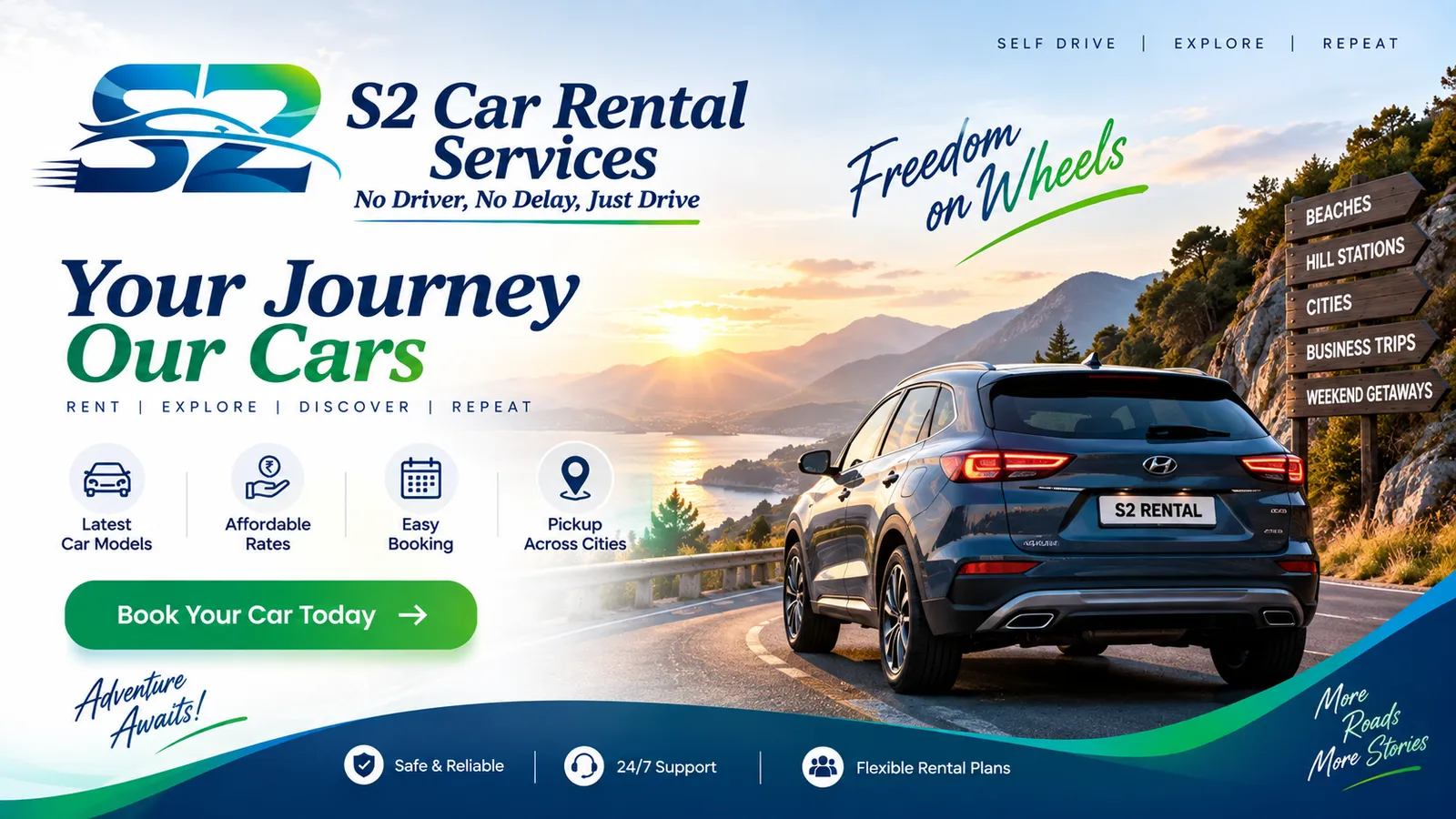 Your journey, our cars — rent, explore, discover, repeat with S2 Car Rental Services